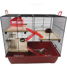 Small Animal Cage Maroon Colour with Accessories Three Platforms The Grand