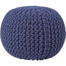 Homescapes Blue Round Knitted Footstool Pouffe