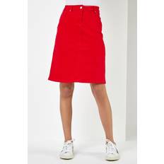 Roman Line Stretch Denim Skirt - Red