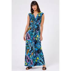 Roman Palm Print Twist Waist Maxi Dress