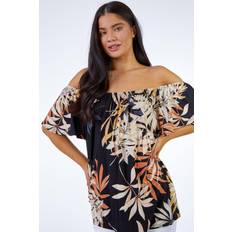 Roman Petite Leaf Print Stretch Jersey Bardot Top