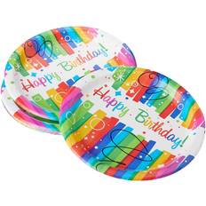 Unique Industries 269262 Rainbow Ribbons Birthday 9 in. Plates 8 Piece