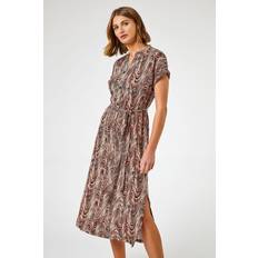 Roman Wave Print Belted Shirt Dress