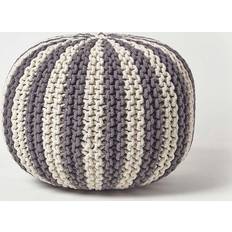 Grey Poufs Homescapes White Knitted Striped Footstool Pouffe