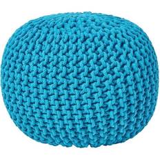Pink Poufs Homescapes Teal Blue Knitted Footstool Pouffe