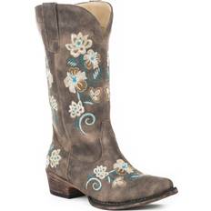 Brown - Women High Boots Roper Ladies Riley Floral Western Boots