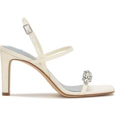 Nine West Oreece Heeled Slingback Sandals Ivory Satin Crystal