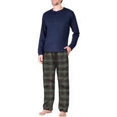 SLEEPHERO Men's 2-Piece Henley Tee & Flannel Pants Pajama Set Blue Blue