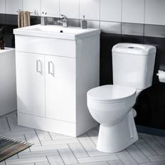Nanuya 600mm Basin White Vanity & wc Toilet Pan, Soft Close Seat