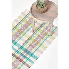 Homescapes Wilson Handwoven Tartan Cotton Hall Brown, White, Yellow, Blue