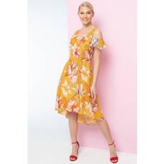 Roman Floral Hanky Hem Cold Shoulder Dress