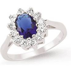 Jewelco London Silver Blue Oval CZ Royal Princess Lady Di Cluster Cluster Ring