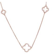 Latelita Open Clover Long White Cz Necklace Rosegold