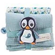 NICI Mulltuch 2er-Set 60x60 cm mit Greifling Pinguin Watschili 48048 türkis-kombi