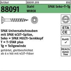 Spax Universalschraube, 6 180 mm, 100 Stück, Teilgewinde, Senkkopf, plus