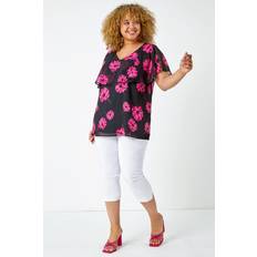 Roman Curve Floral Chiffon Overlay Top