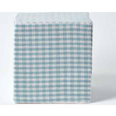 Homescapes Blue Gingham Check Cube Pouffe