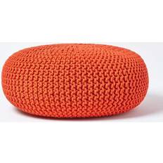 Grey Poufs Homescapes Burnt Orange Knitted Cotton Footstool Pouffe