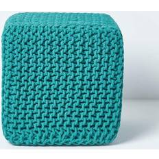 Green Stools Homescapes Teal Green Cube Cotton Knitted Pouffe