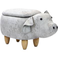 Critter Sitters 15-In. Seat Height Light Gray Pig Animal Shape Storage