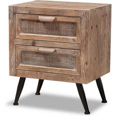 Baxton Studio Calida Finish Wood/Rattan Bedside Table