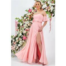 Goddiva Draped Off The Shoulder Maxi With Split Peach