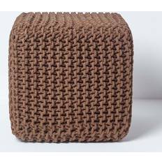 Green Stools Homescapes Cotton Knitted Cube Pouffe