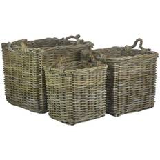 Grey Baskets Square Grey Rattan Log Basket