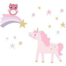 Gold Interior Decorating Lambs & Ivy Bedtime Rainbow Unicorn with Owl and Stars Pink/Gold Decals