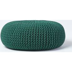 Homescapes Forest Green Large Knitted Footstool Pouffe