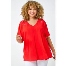 Roman Curve Sparkle Embellished Split Sleeve Top - Orange