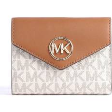 Michael Kors Carmen Medium Logo and Leather Tri-Fold Envelope Wallet Vanilla/acorn