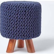 Homescapes Navy Tall Knitted Cotton with Tripod Foot Stool