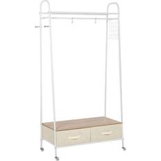 Casters Clothing Storage Homcom Rolling Coat White /Beige Clothes Rack 99x185cm