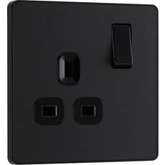 Black Wall Outlets BG Evolve Matt Black Single Switched 13A Power Socket PCDMB21B