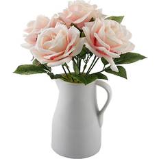 Flora Bunda 12" Rose Arrangement In Pink With White Artificial Plant