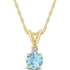 Celebration Gems 14K Yellow Gold 6mm Round Aquamarine Diamond Accent Pendant Necklace, Women's, 18" Blue"