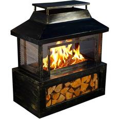 Neo Black Fire Pit Log Burner With Mesh Surround