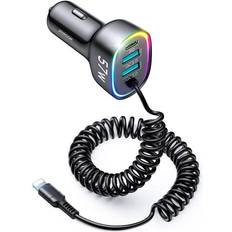 Joyroom 57W 4-in-1 Car Charger mit Lightning Kabel, Auto Adapter, Schwarz