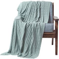 Homescapes Cotton Cable Knit Duck Egg Blankets Blue, Green, Grey, Pink (170x)