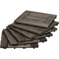 OutSunny Wooden Interlocking Decking Tiles Charcoal Grey Charcoal Grey