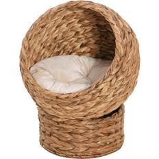 Pawhut Wicker Cat House, Raised Cat Bed with Cylindrical