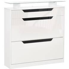 Glasses Hallway Furniture & Accessories Homcom Cupboard with Slide Out Drawer White Shoe Rack 89x96cm