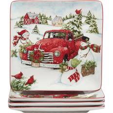 Certified International Red Truck Snowman Dinner Plate 4