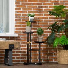 OutSunny 3 Tiered Plant Stand, Plant Shelf for Outdoor, Dark Walnut Walnut brown