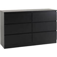 Black Chest of Drawers SECONIQUE Malvern 6 Chest of Drawer 121.5x77cm