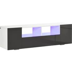 Black TV Benches Homcom High Gloss With Led Lights TV Bench 137x42cm