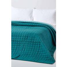 Homescapes Cotton Quilted Reversible Teal Bedspread White, Black, Pink, Red, Blue, Purple, Grey (200x)