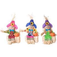 Gardenised QI004087 13.25 Fall Halloween Scarecrow Ornament Sitting on Bale