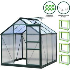 MonsterShop Polycarbonate Walk-in Clear, Green Aluminium Frame With Base 2 Racks, Sun-room, Growhouse With